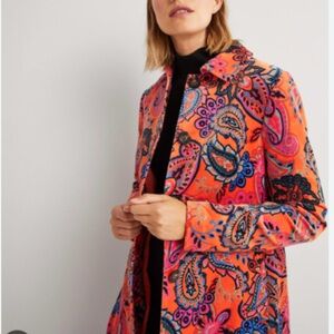 Boden Orange Paisley Trench Coat